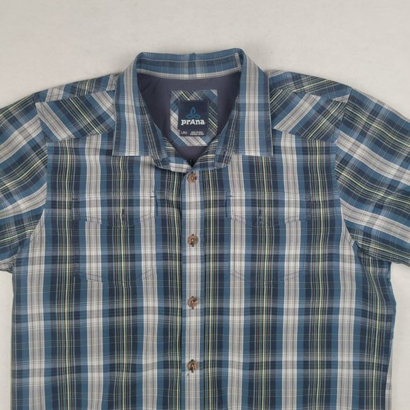 Prana Shirt Men's Size Large Multi-color Plaid Short Sleeve Button Front Logo - Picture 2 of 8